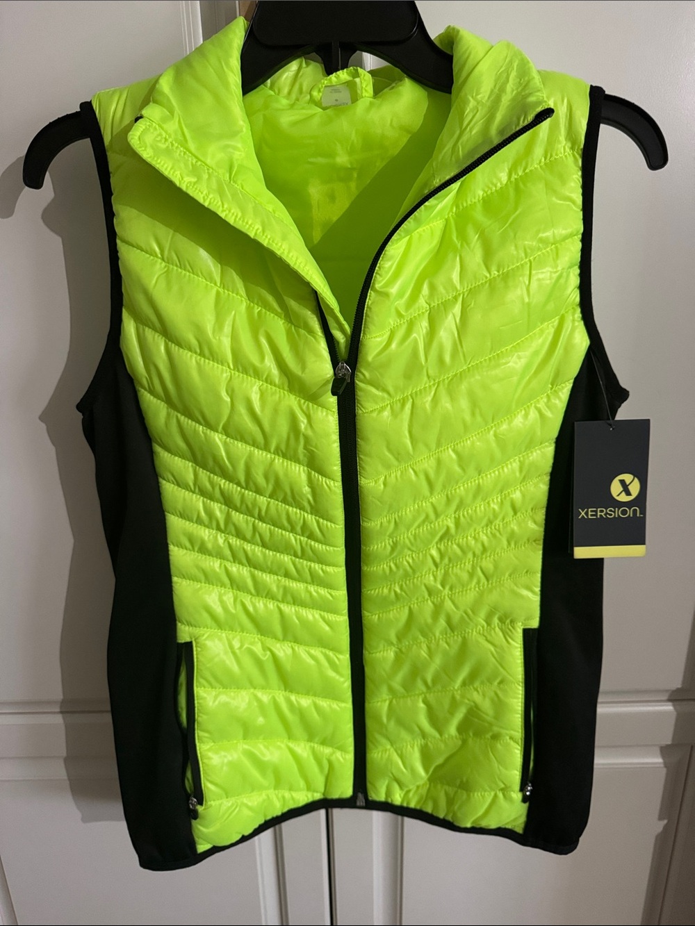 Xersion Neon Yellow & Black Quilted Puffer Vest